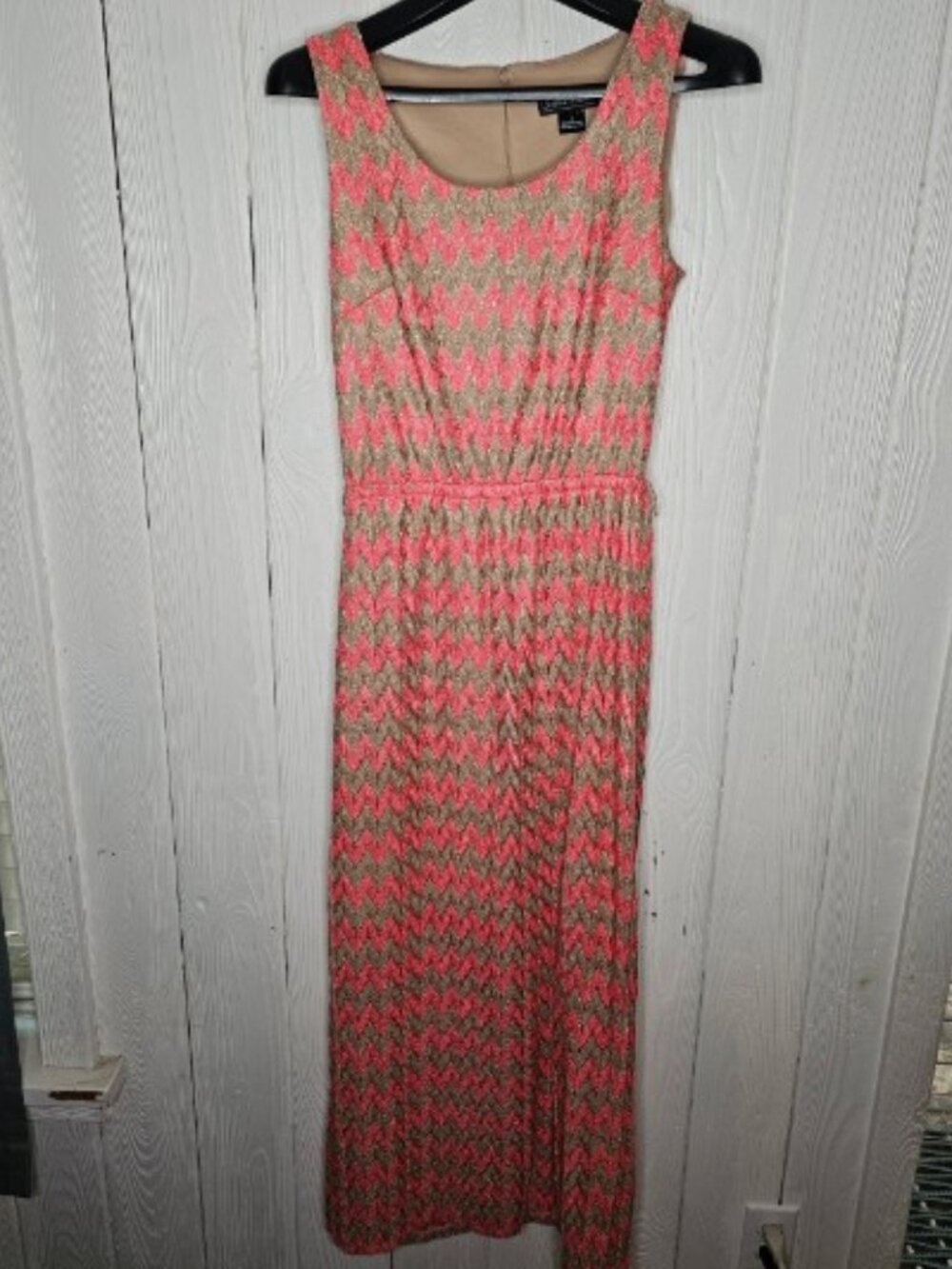 Jessica Howard Coral Chevron Sleeveless Maxi Dress 6 Summer Vacation Resort Wear
